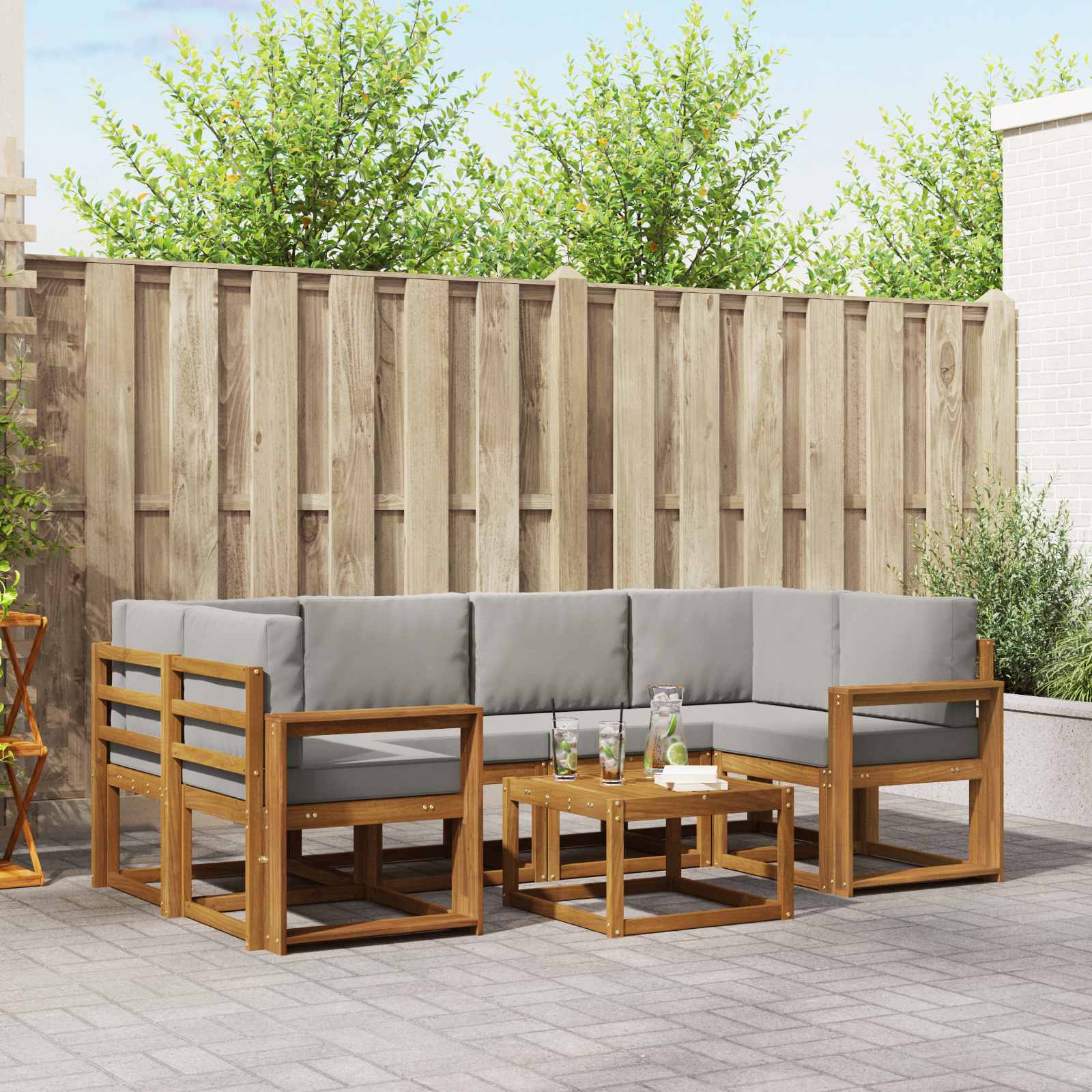 Outdoor-Sofagarnitur mit Kissen 7 pcs Natürlich und Hellgrau