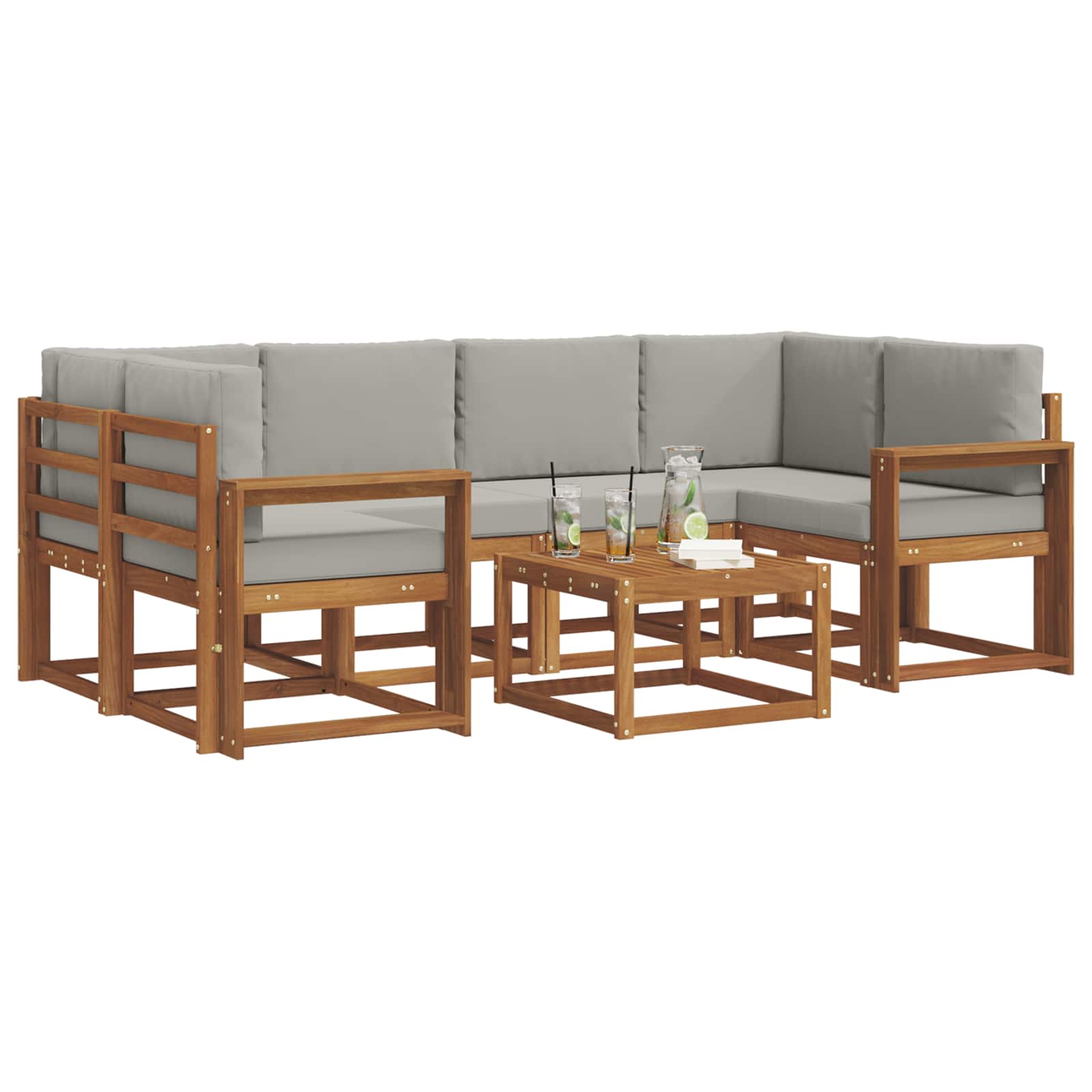 Outdoor-Sofagarnitur mit Kissen 7 pcs Natürlich und Hellgrau