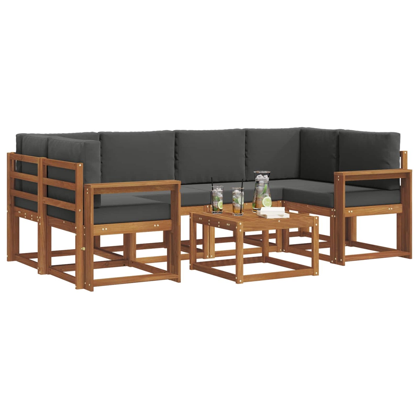 Outdoor-Sofagarnitur 7 stk. Natur und Anthrazit