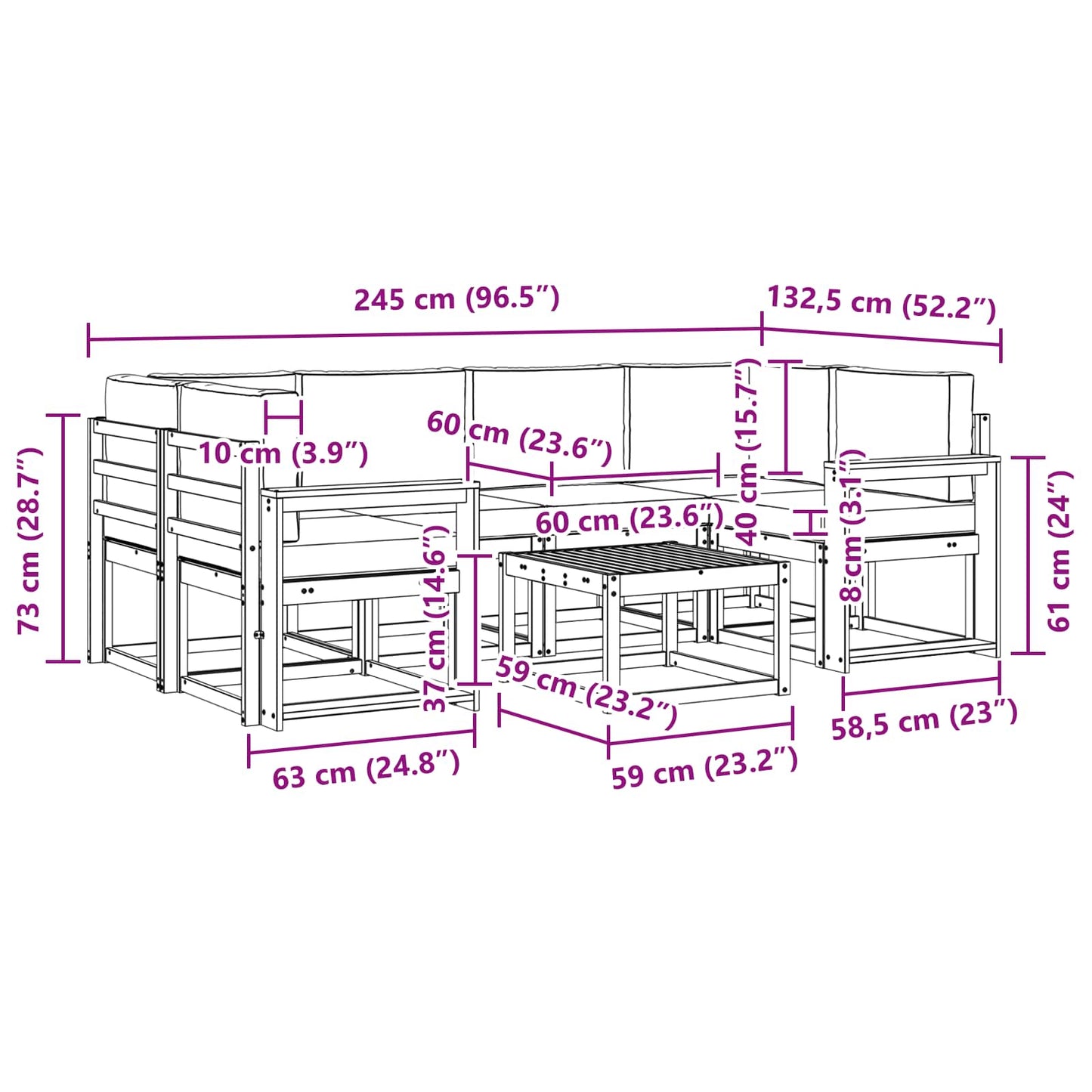 Outdoor-Sofagarnitur 7 stk. Natur und Anthrazit