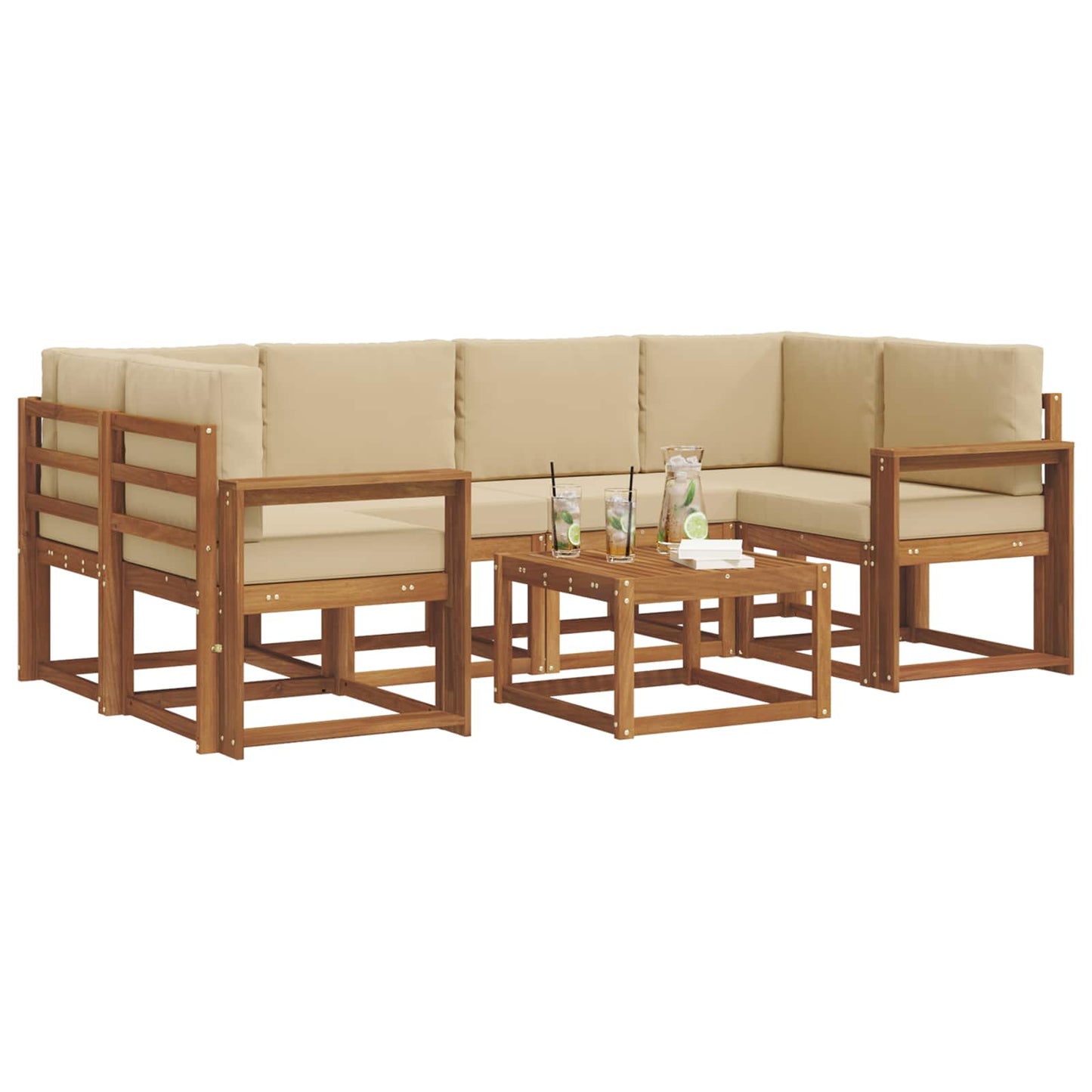 Outdoor-Sofagarnitur mit Kissen 7 pcs Natur und Beige