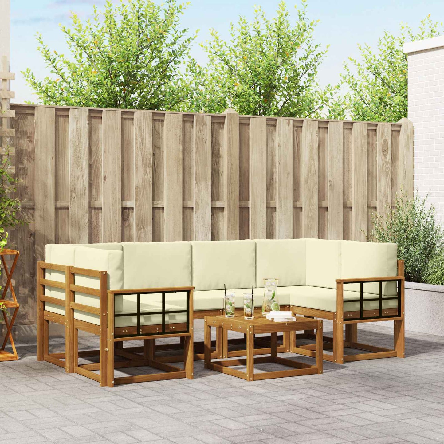 Outdoor-Sofagarnitur 7 stk. Natur und Creme