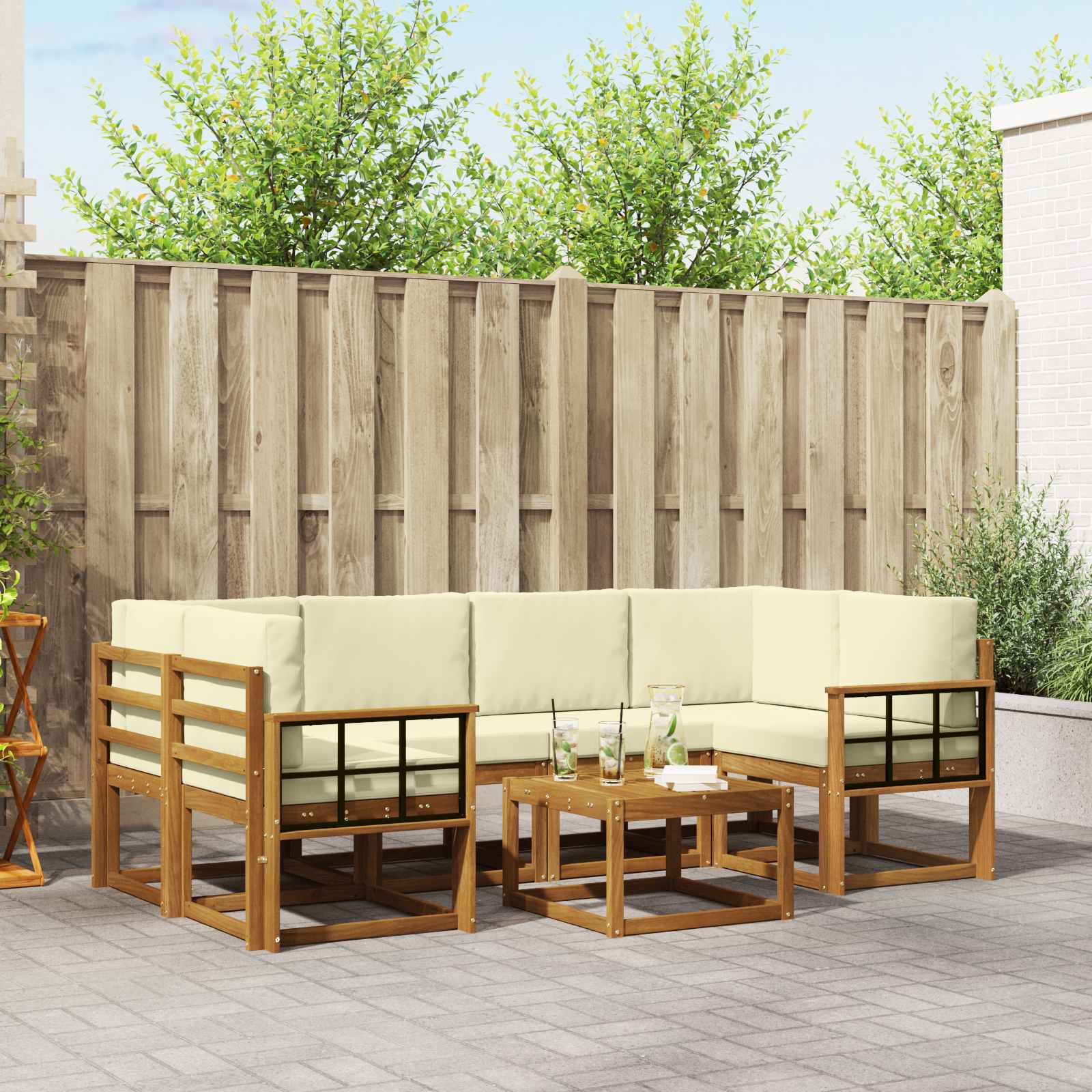 Outdoor-Sofagarnitur 7 stk. Natur und Creme