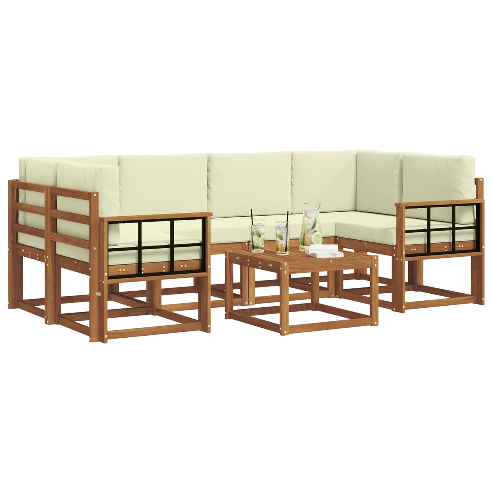 Outdoor-Sofagarnitur 7 stk. Natur und Creme