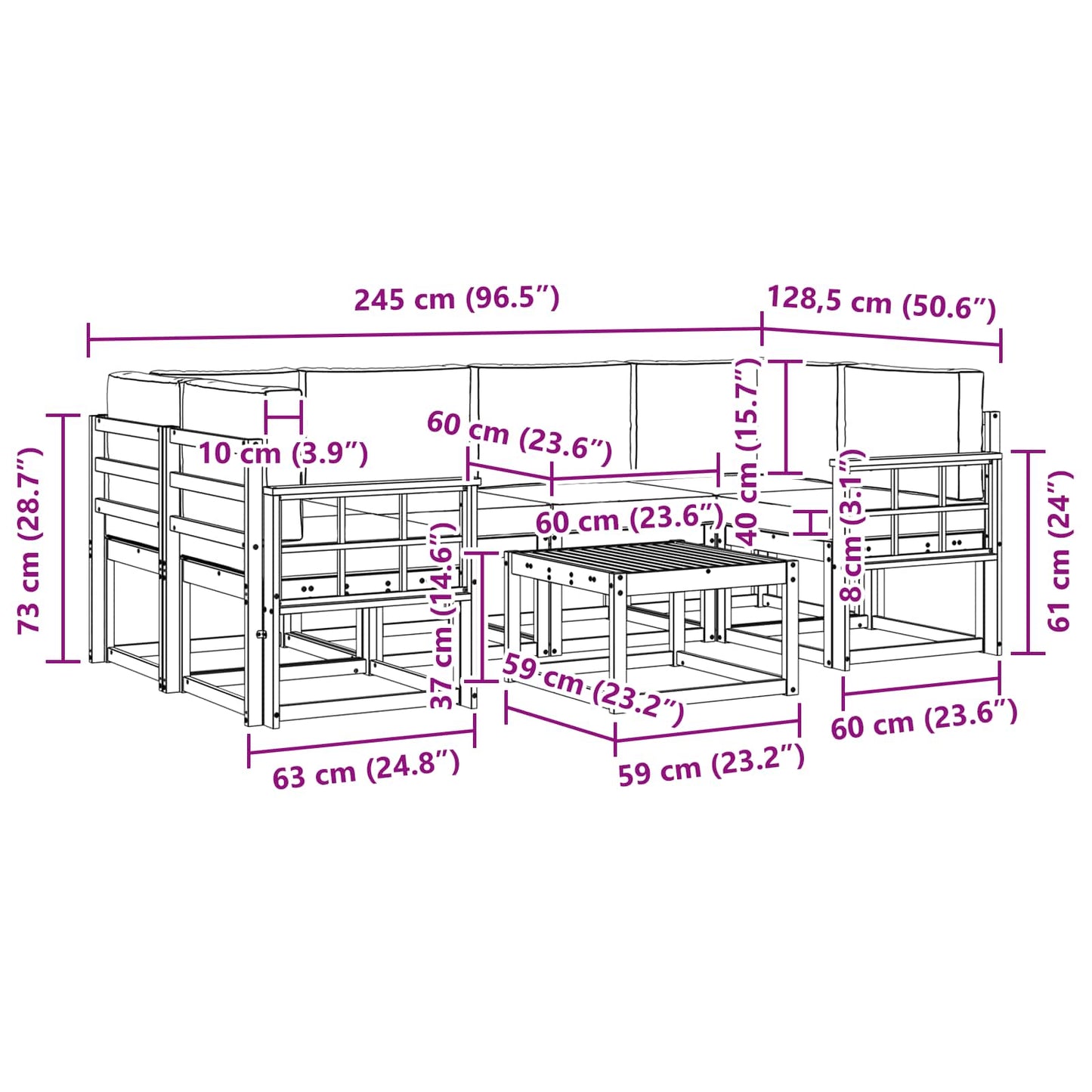 Outdoor-Sofagarnitur 7 stk. Natur und Creme