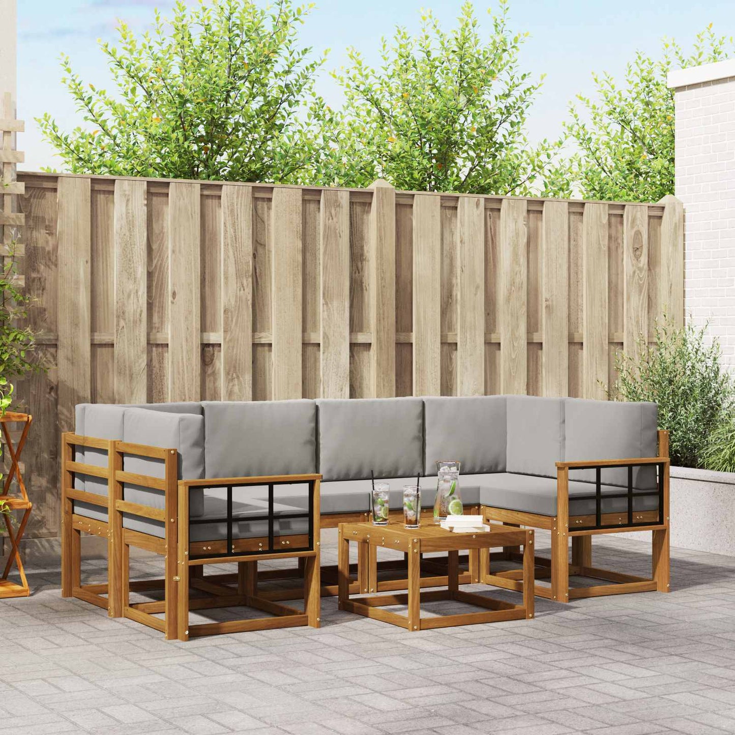 Outdoor-Sofagarnitur mit Kissen 7 pcs Natürlich und Hellgrau