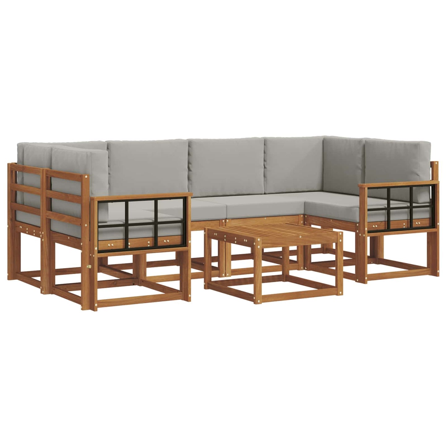 Outdoor-Sofagarnitur mit Kissen 7 pcs Natürlich und Hellgrau