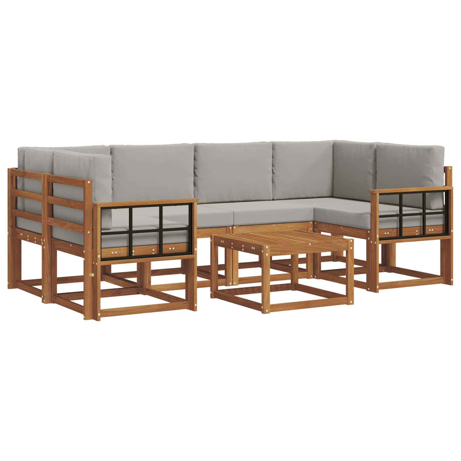 Outdoor-Sofagarnitur mit Kissen 7 pcs Natürlich und Hellgrau