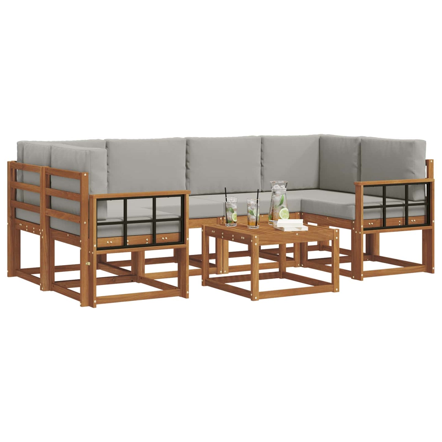 Outdoor-Sofagarnitur mit Kissen 7 pcs Natürlich und Hellgrau