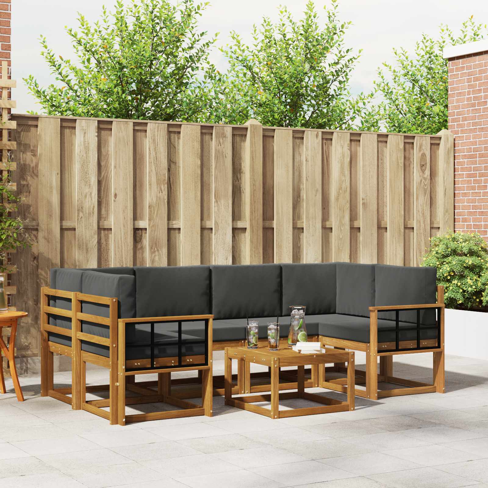 Outdoor-Sofagarnitur 7 stk. Natur und Anthrazit
