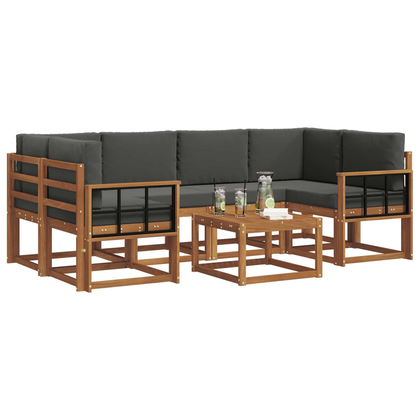 Outdoor-Sofagarnitur 7 stk. Natur und Anthrazit