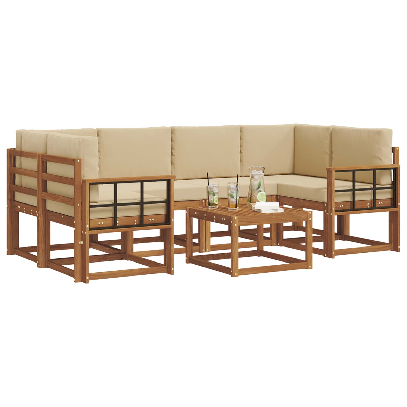Outdoor-Sofagarnitur mit Kissen 7 pcs Natur und Beige