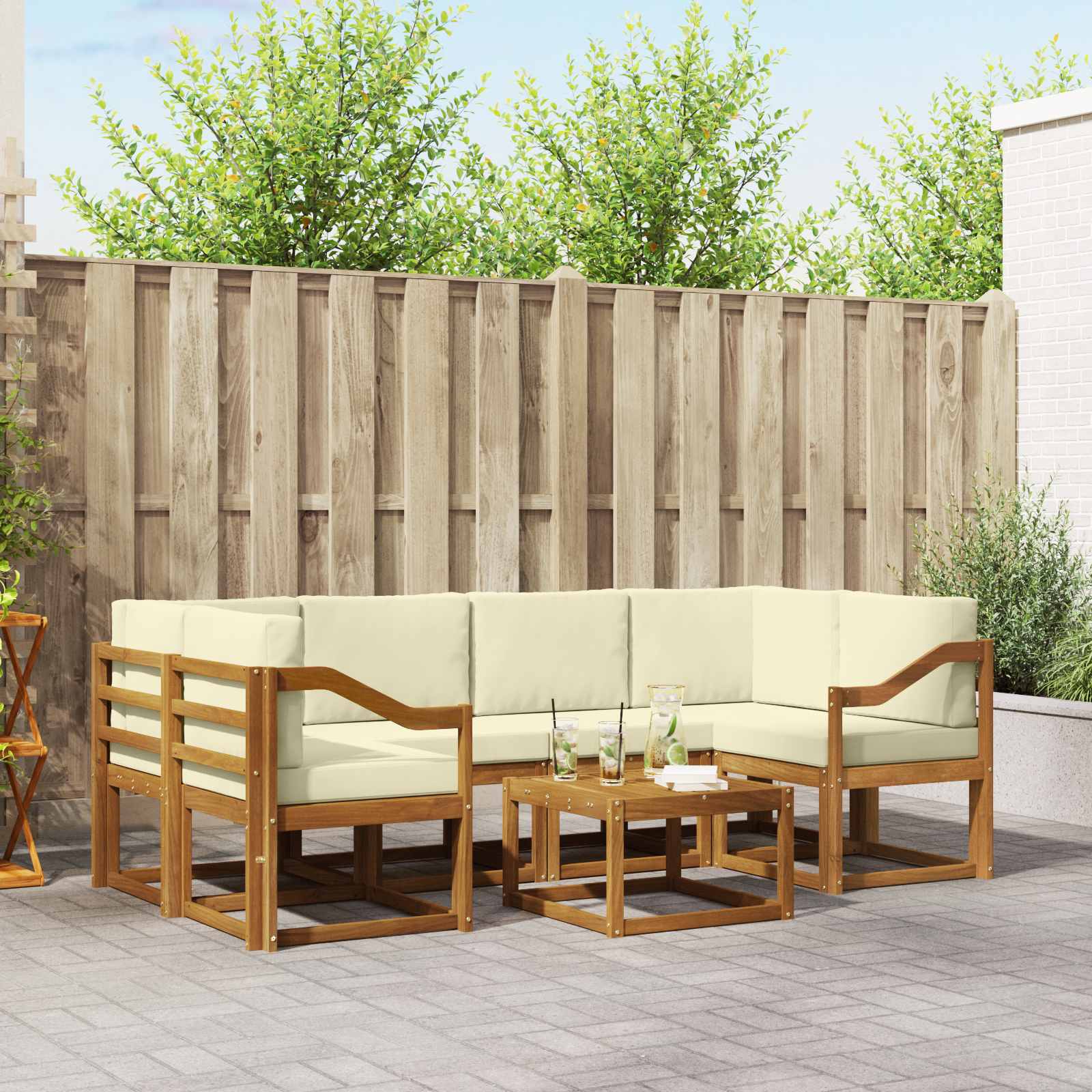 Outdoor-Sofagarnitur 7 stk. Natur und Creme