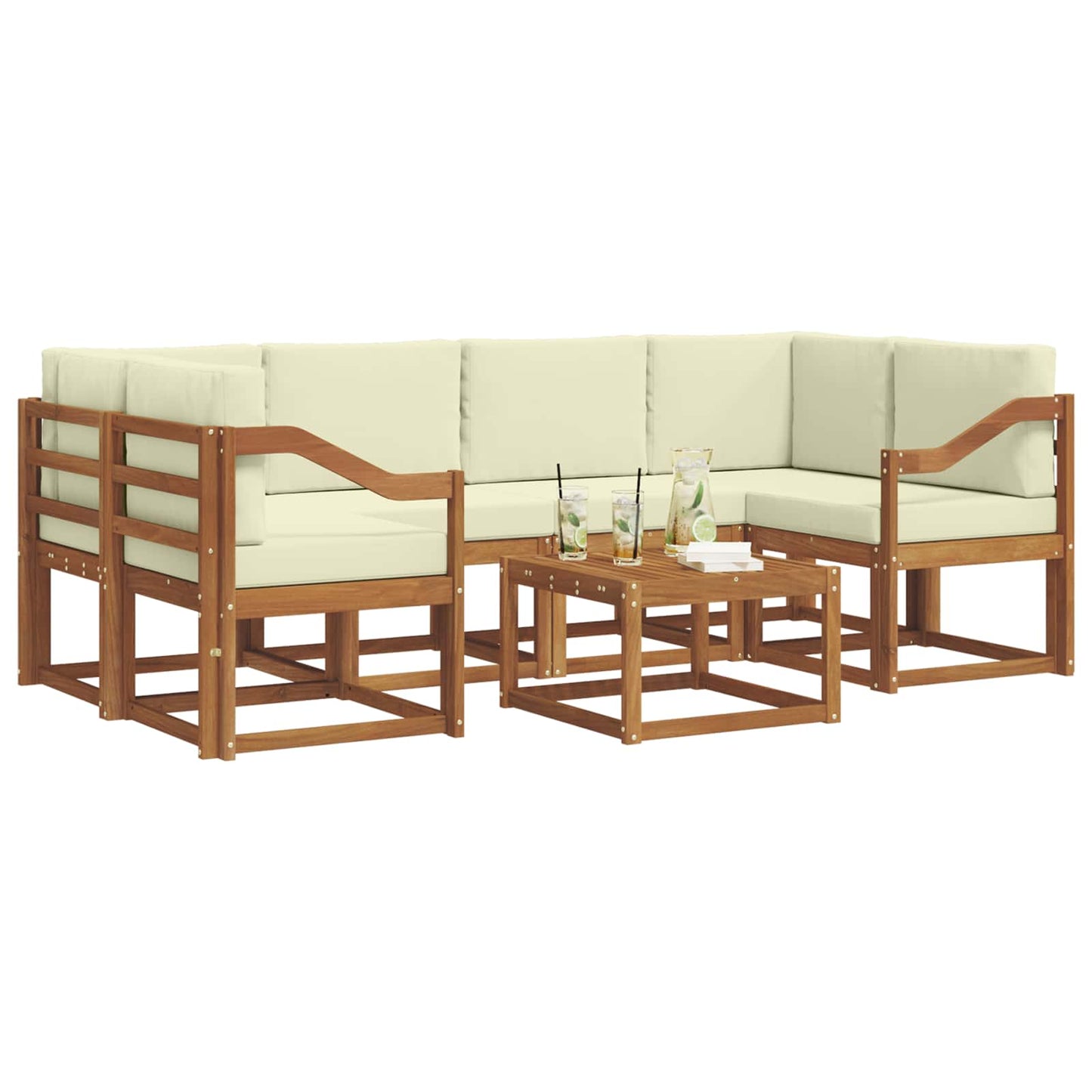 Outdoor-Sofagarnitur 7 stk. Natur und Creme