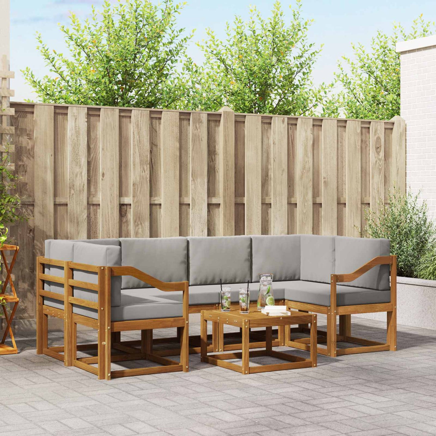 Outdoor-Sofagarnitur mit Kissen 7 pcs Natürlich und Hellgrau