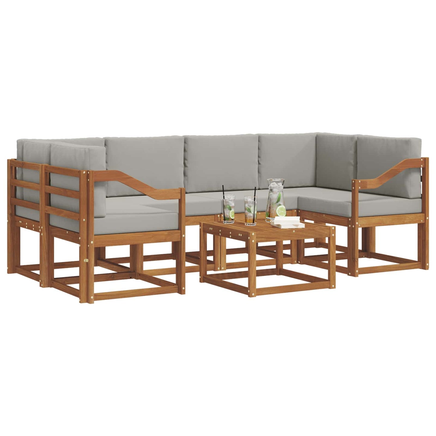 Outdoor-Sofagarnitur mit Kissen 7 pcs Natürlich und Hellgrau