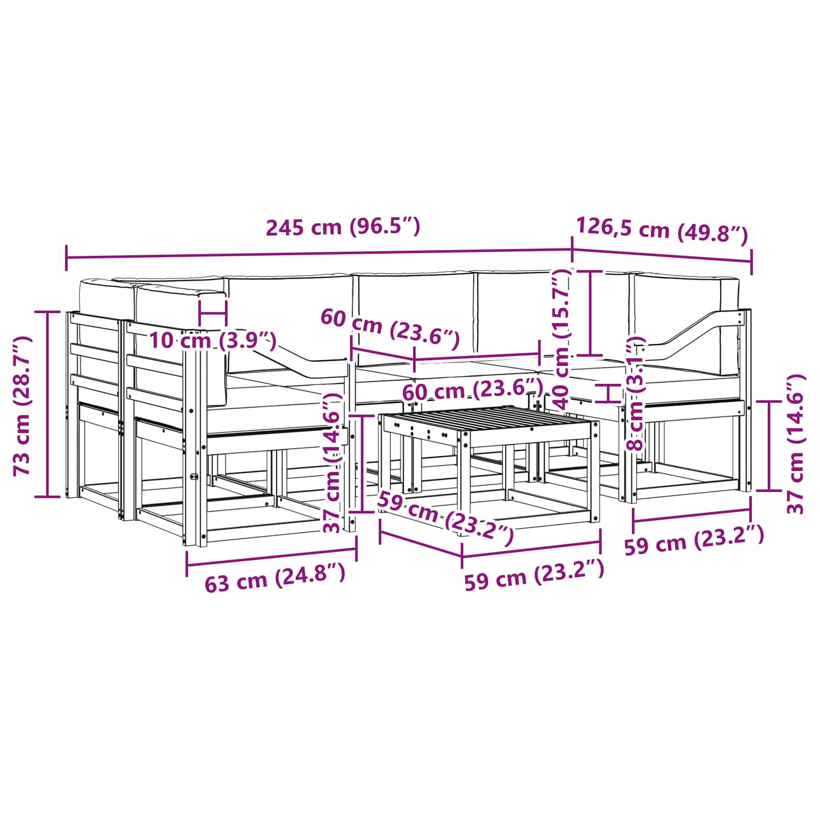Outdoor-Sofagarnitur 7 stk. Natur und Anthrazit