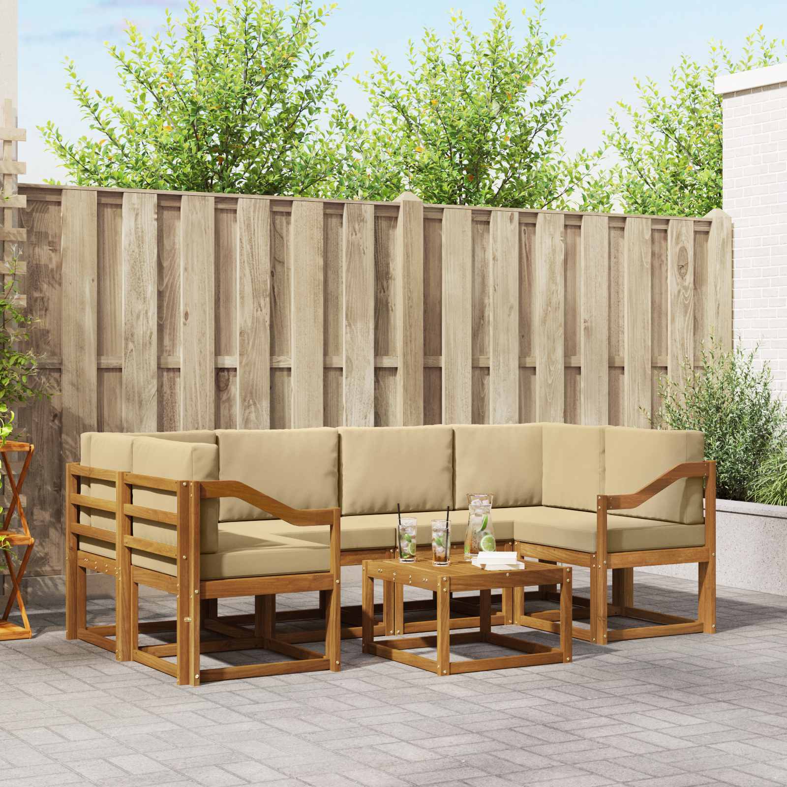 Outdoor-Sofagarnitur mit Kissen 7 pcs Natur und Beige