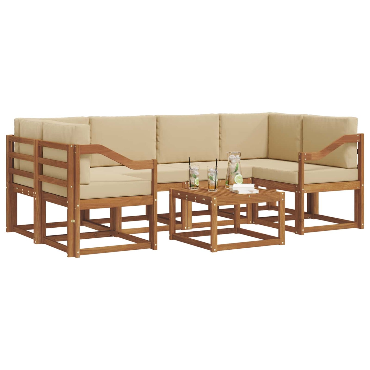 Outdoor-Sofagarnitur mit Kissen 7 pcs Natur und Beige
