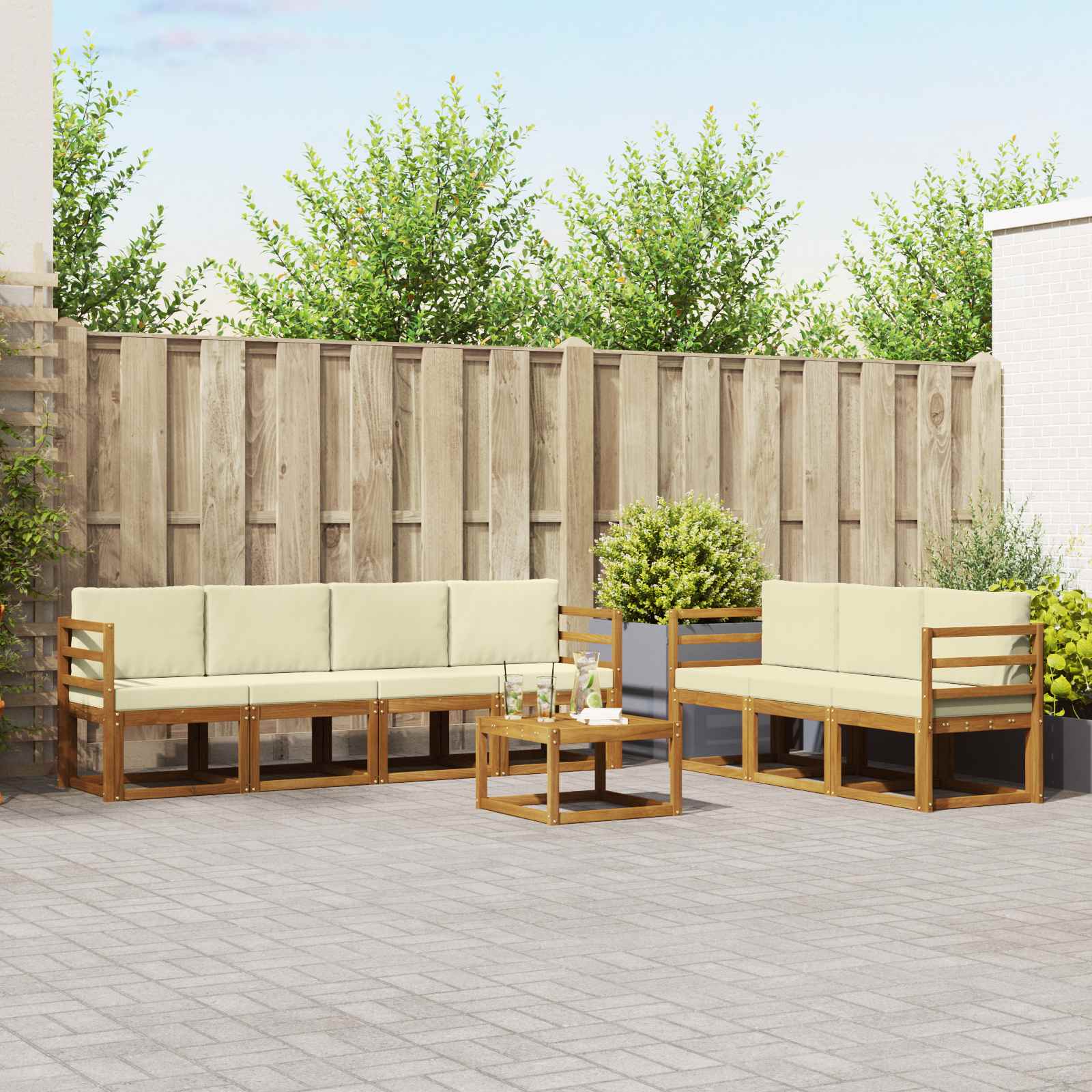 Outdoor-Sofagarnitur 8 stk. Natur und Creme