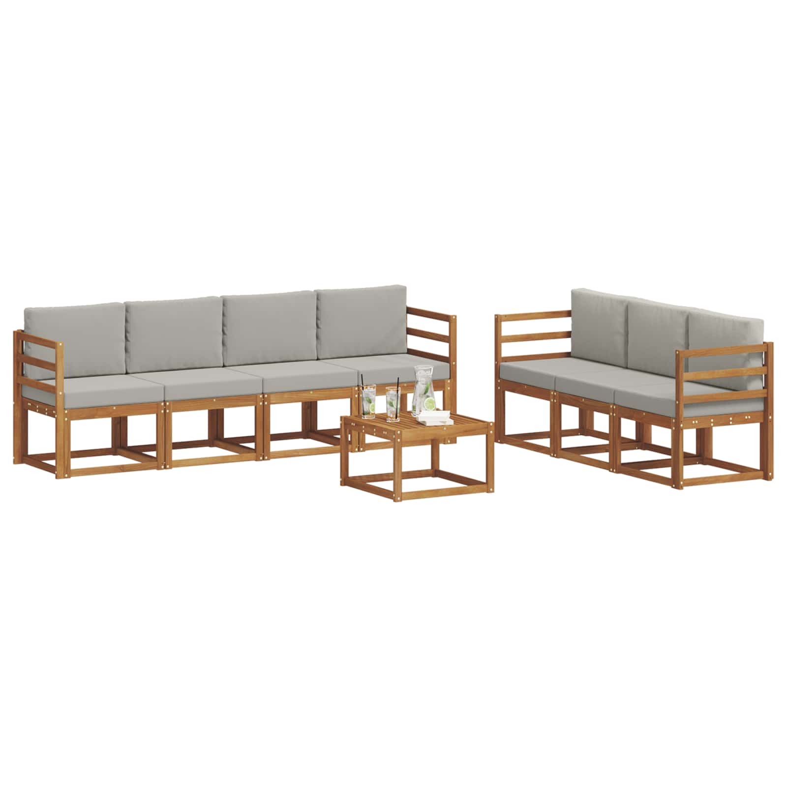 Outdoor-Sofagarnitur mit Kissen 8 pcs Natürlich und Hellgrau