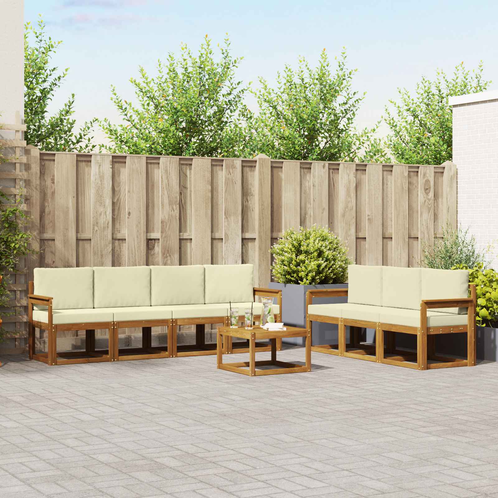 Outdoor-Sofagarnitur 8 stk. Natur und Creme