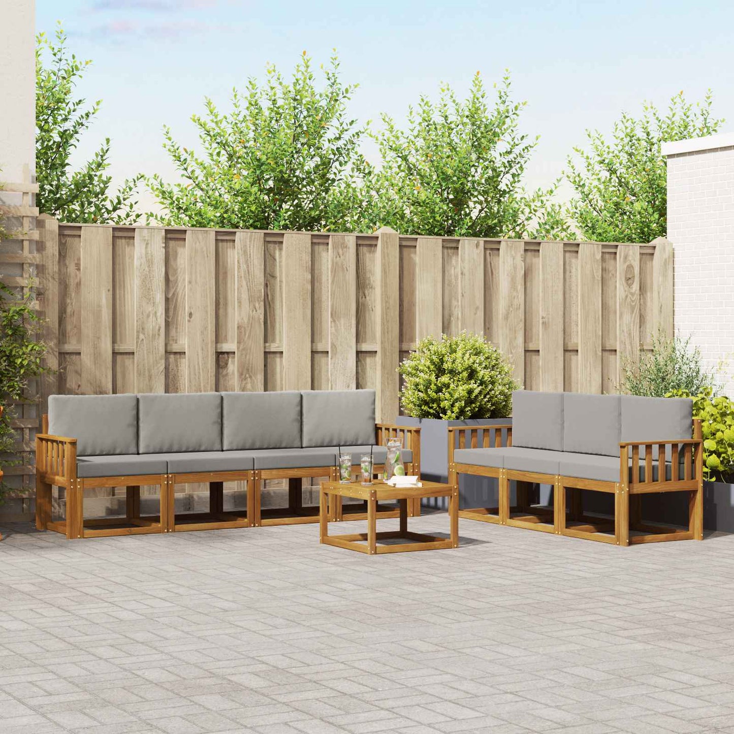 Outdoor-Sofagarnitur mit Kissen 8 pcs Natürlich und Hellgrau