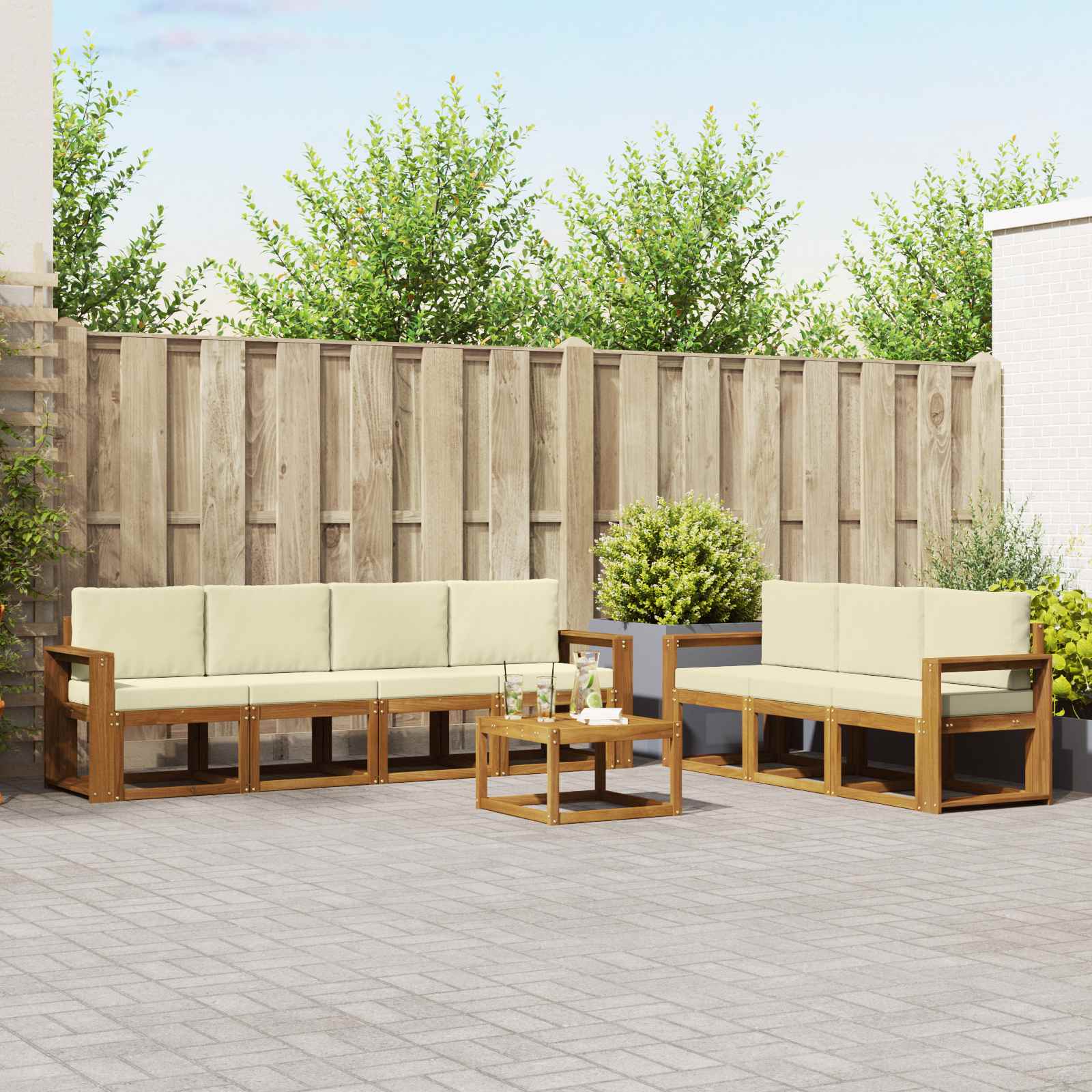 Outdoor-Sofagarnitur 8 stk. Natur und Creme