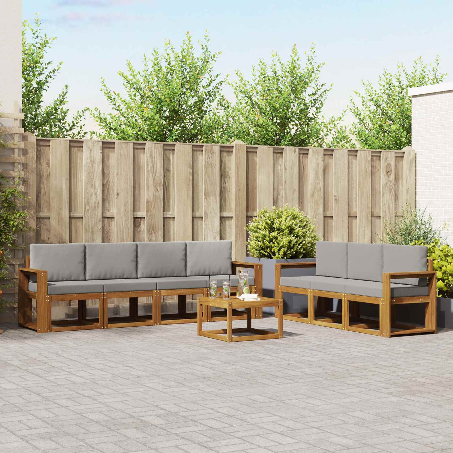 Outdoor-Sofagarnitur mit Kissen 8 pcs Natürlich und Hellgrau