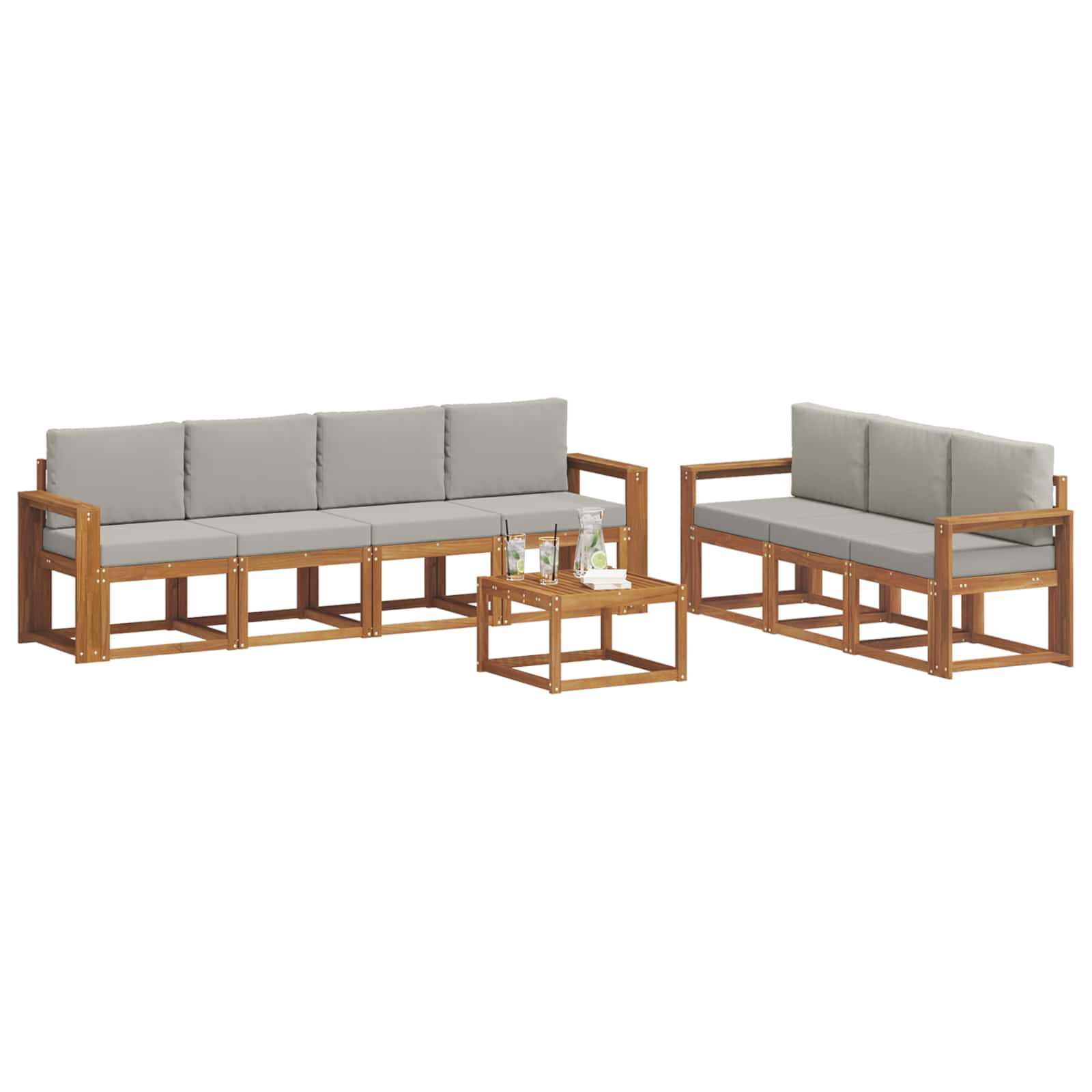 Outdoor-Sofagarnitur mit Kissen 8 pcs Natürlich und Hellgrau