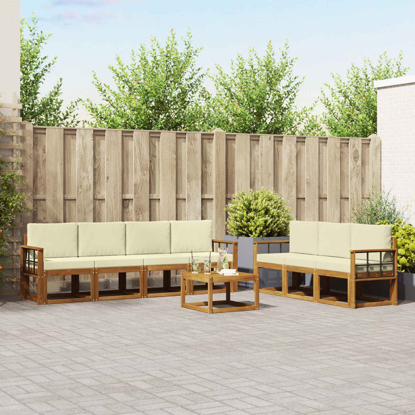 Outdoor-Sofagarnitur 8 stk. Natur und Creme