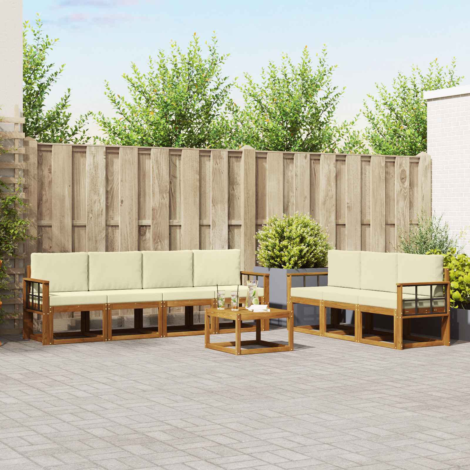 Outdoor-Sofagarnitur 8 stk. Natur und Creme