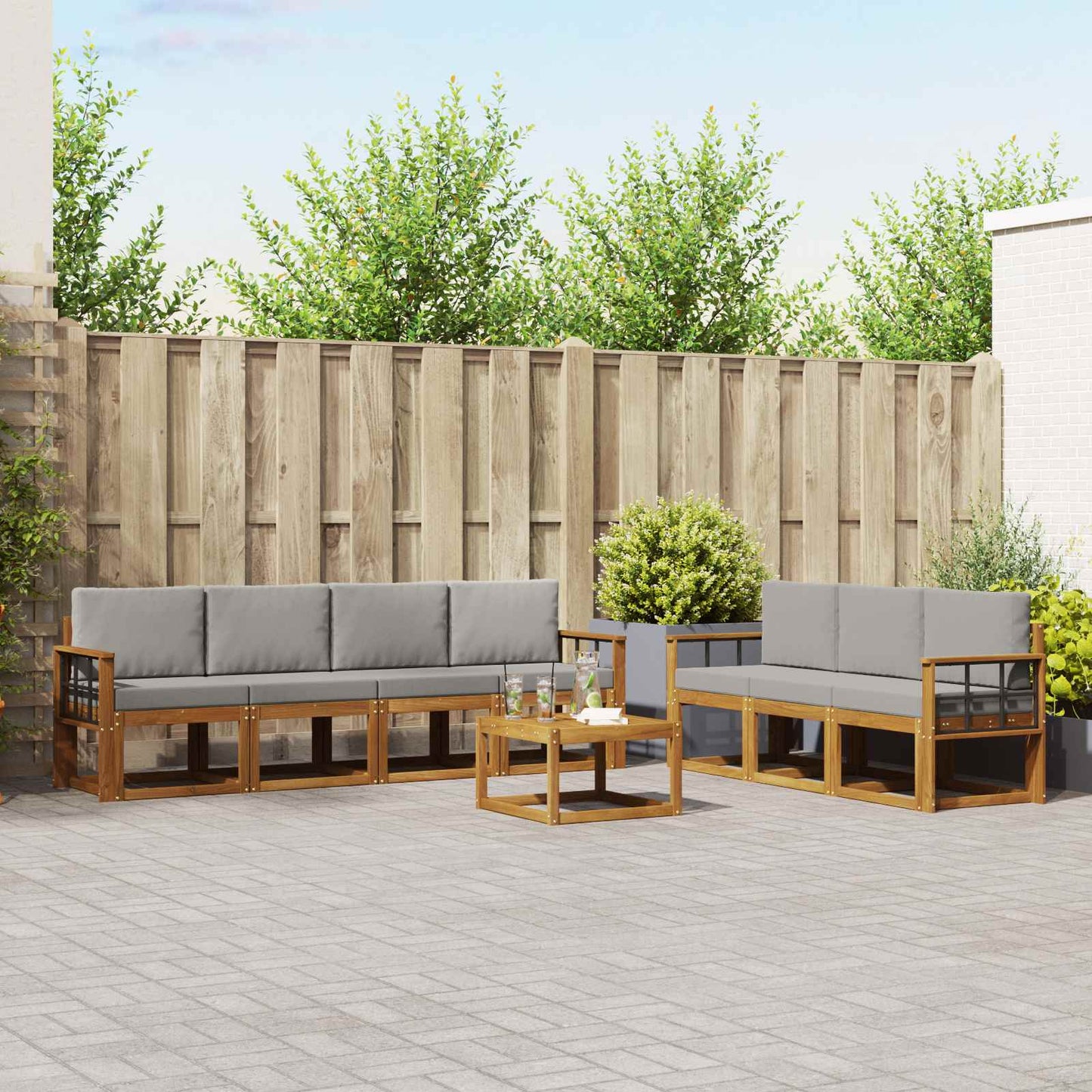 Outdoor-Sofagarnitur mit Kissen 8 pcs Natürlich und Hellgrau