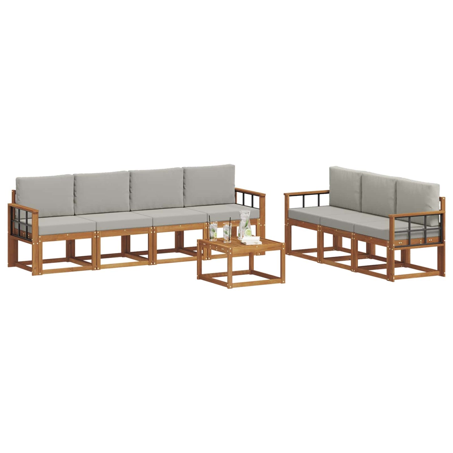 Outdoor-Sofagarnitur mit Kissen 8 pcs Natürlich und Hellgrau