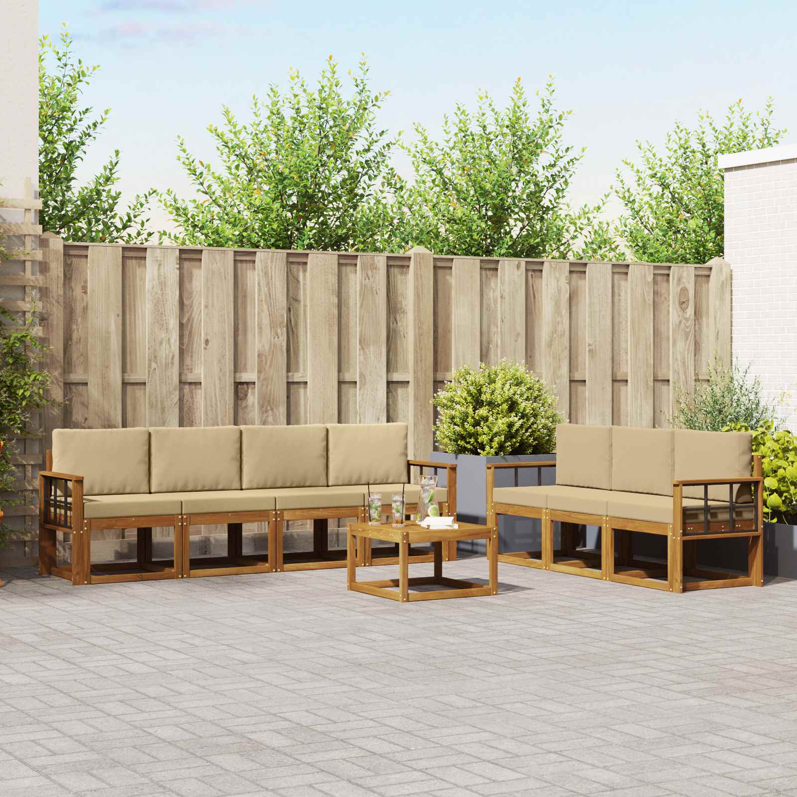 Outdoor-Sofagarnitur 8 stk. Natur und Beige
