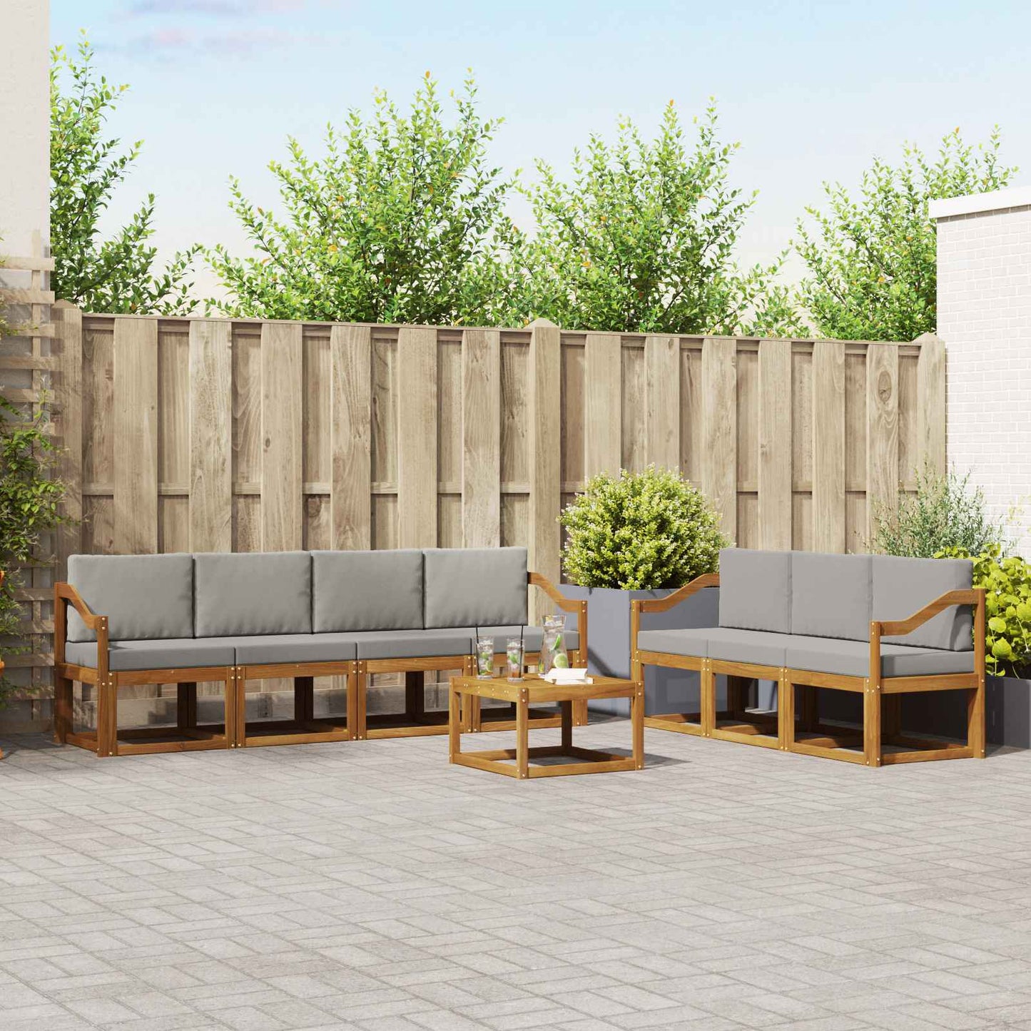 Outdoor-Sofagarnitur mit Kissen 8 pcs Natürlich und Hellgrau