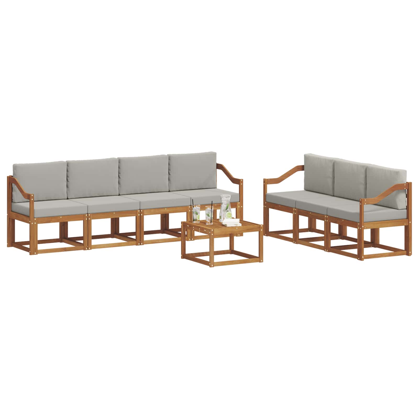 Outdoor-Sofagarnitur mit Kissen 8 pcs Natürlich und Hellgrau