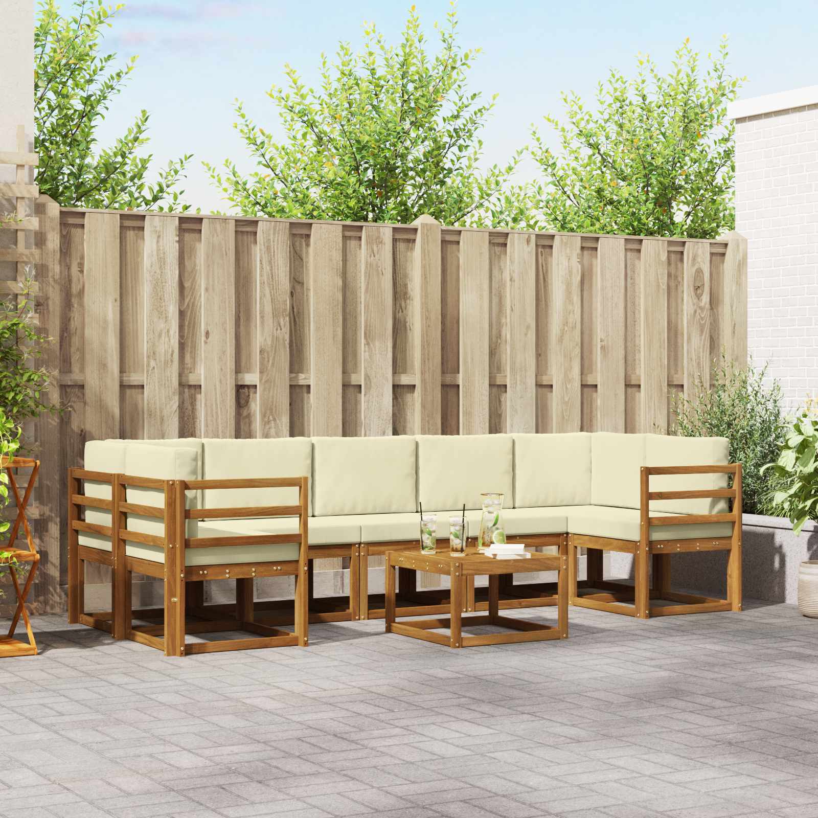 Outdoor-Sofagarnitur 8 stk. Natur und Creme