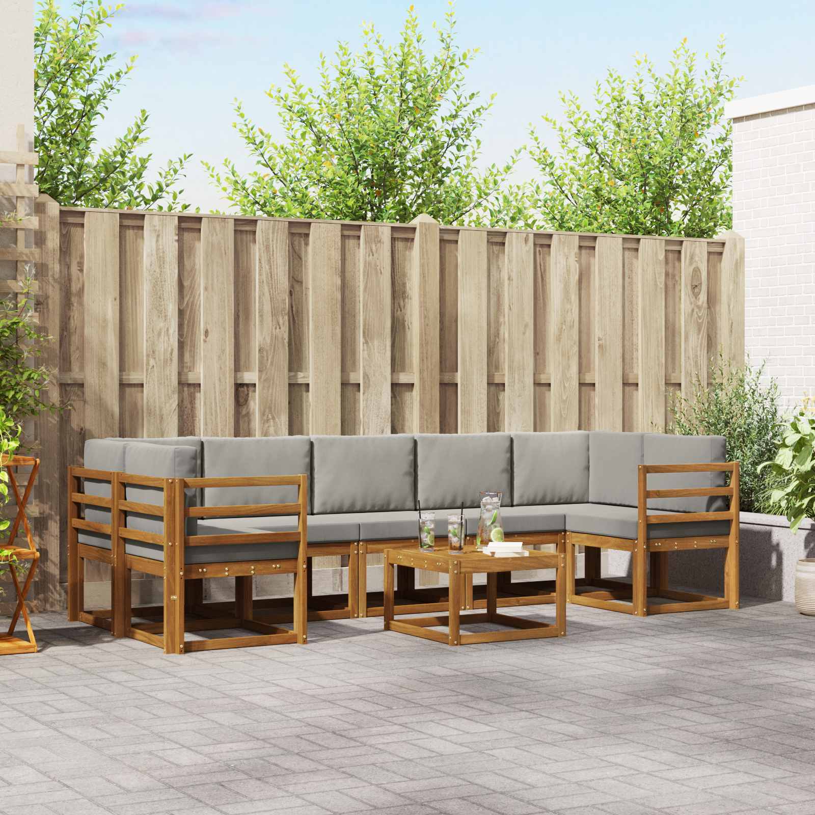 Outdoor-Sofagarnitur mit Kissen 8 pcs Natürlich und Hellgrau