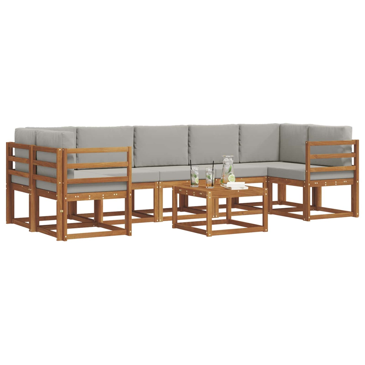 Outdoor-Sofagarnitur mit Kissen 8 pcs Natürlich und Hellgrau