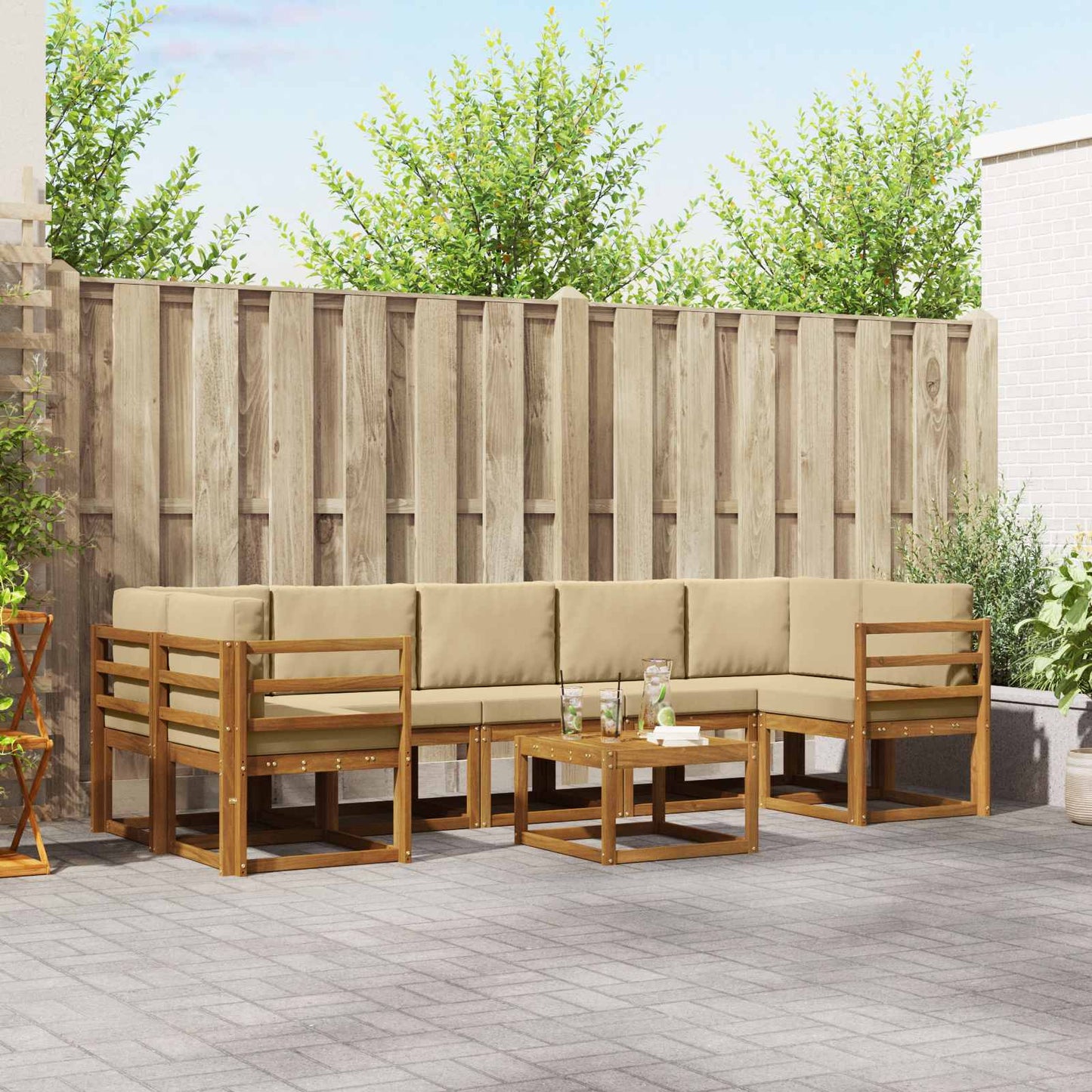 Outdoor-Sofagarnitur mit Kissen 8 pcs Natur und Beige