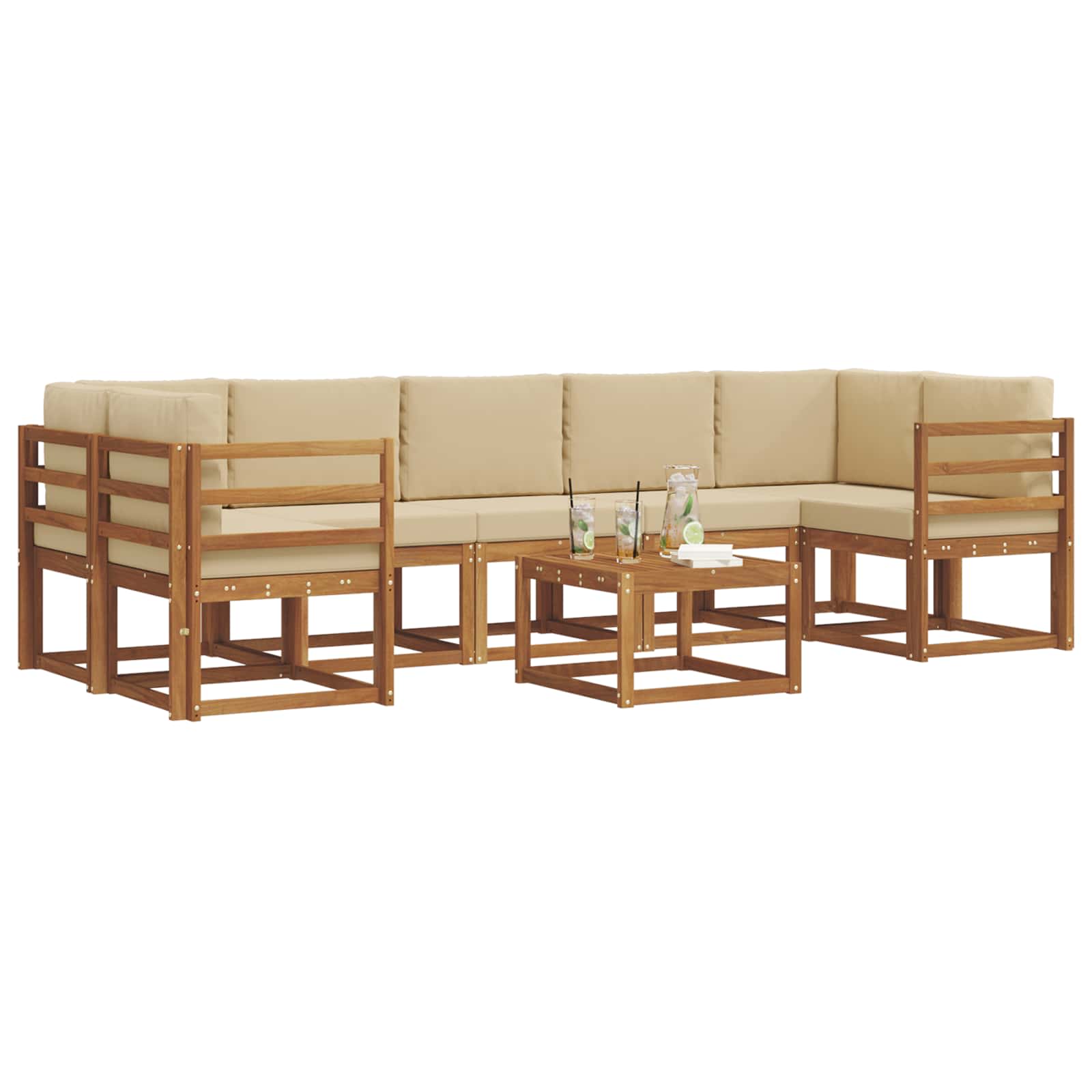 Outdoor-Sofagarnitur mit Kissen 8 pcs Natur und Beige