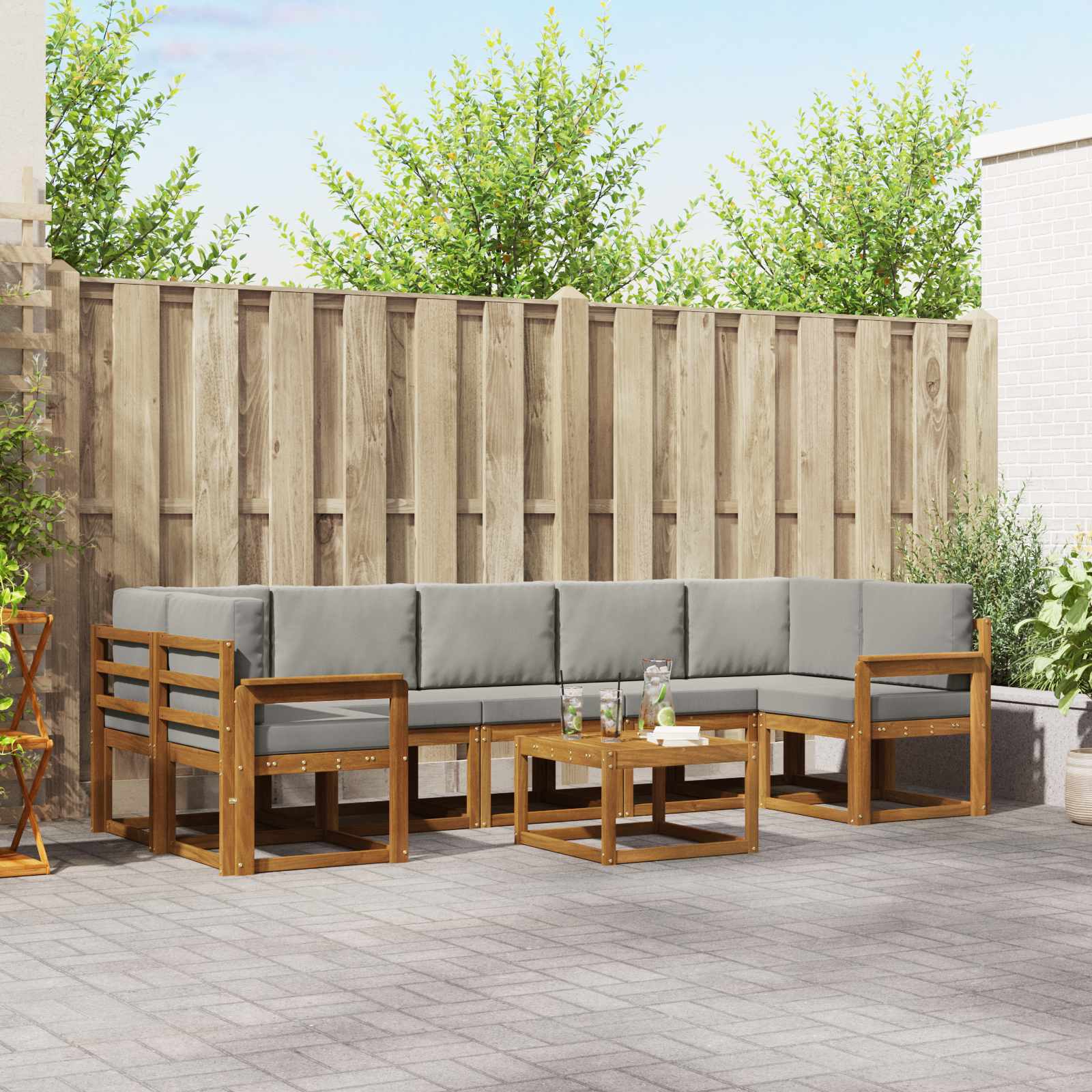 Outdoor-Sofagarnitur mit Kissen 8 pcs Natürlich und Hellgrau