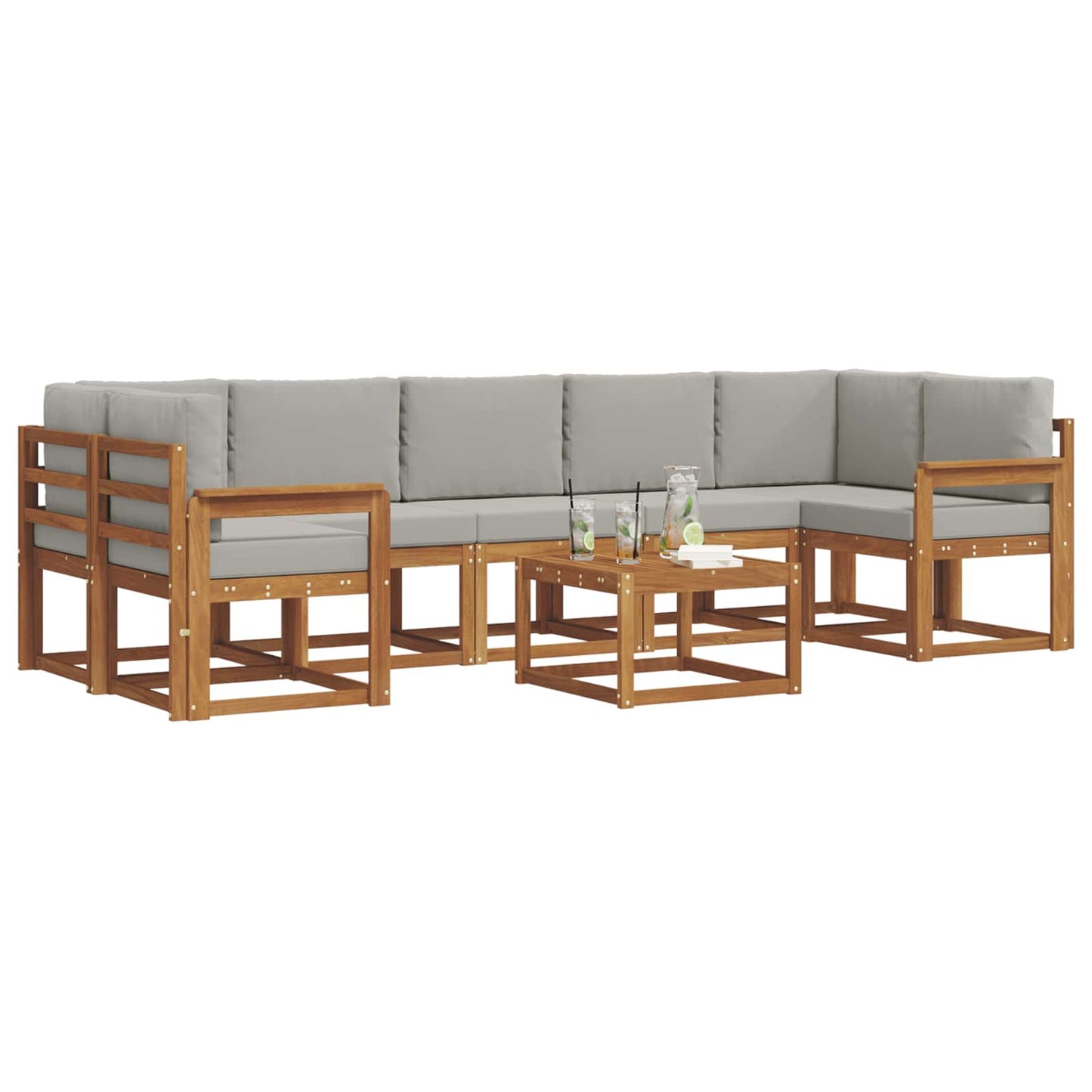 Outdoor-Sofagarnitur mit Kissen 8 pcs Natürlich und Hellgrau