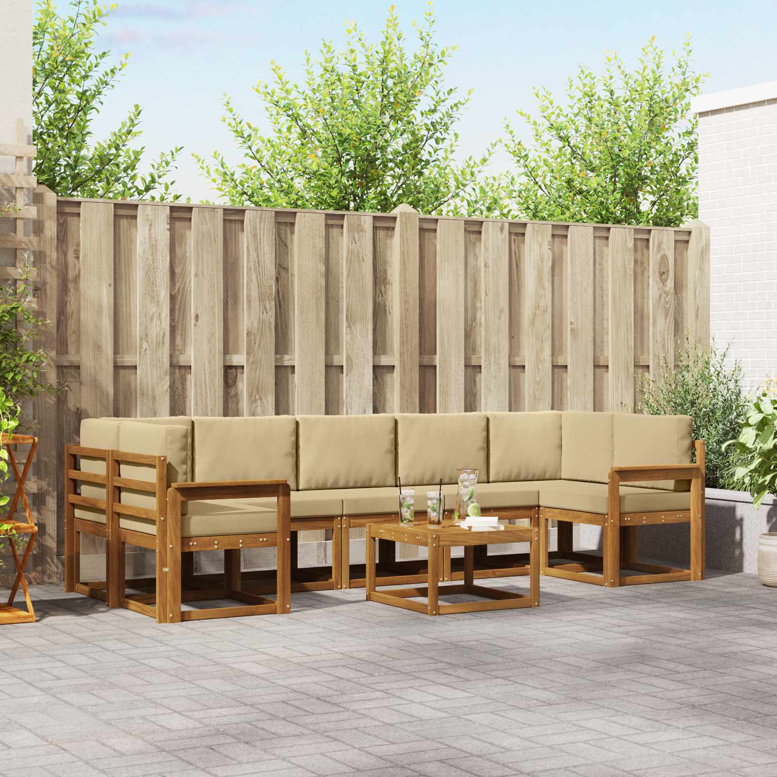 Outdoor-Sofagarnitur mit Kissen 8 pcs Natur und Beige