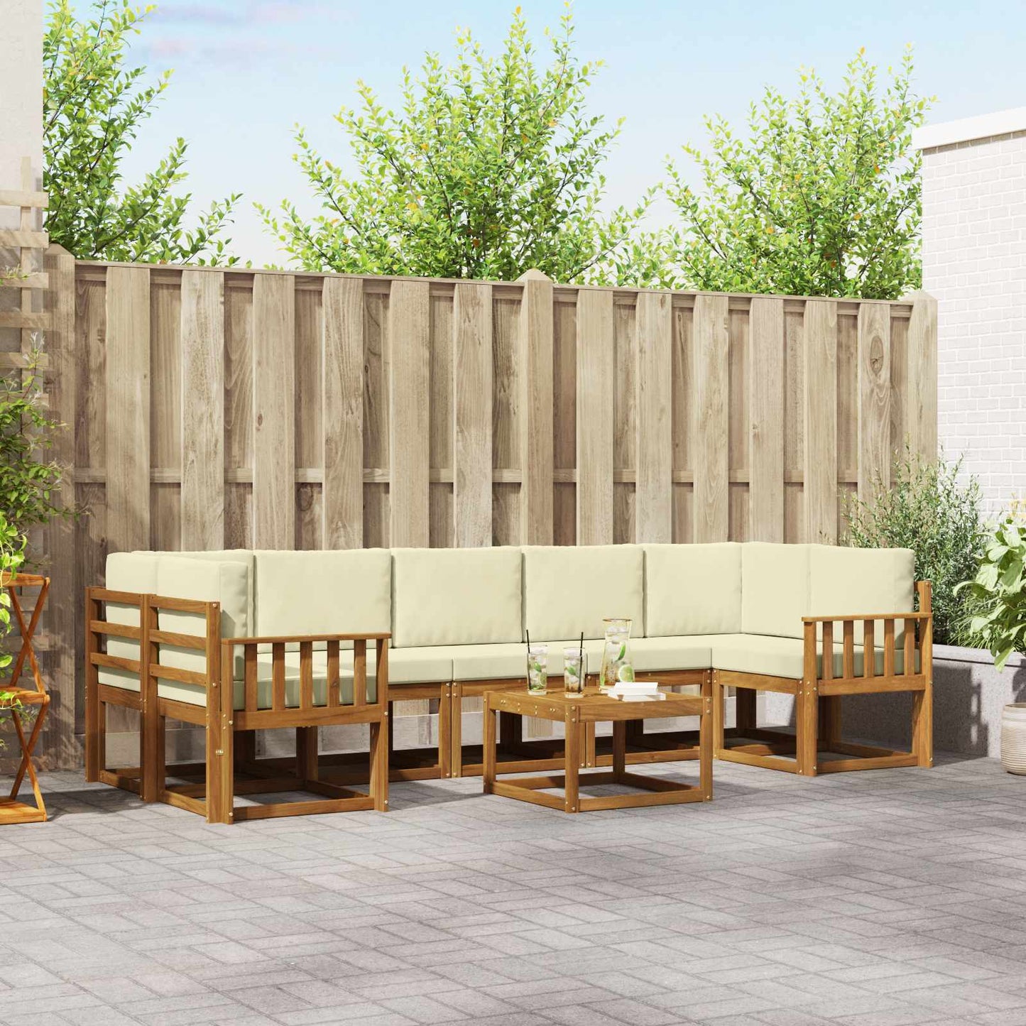 Outdoor-Sofagarnitur 8 stk. Natur und Creme