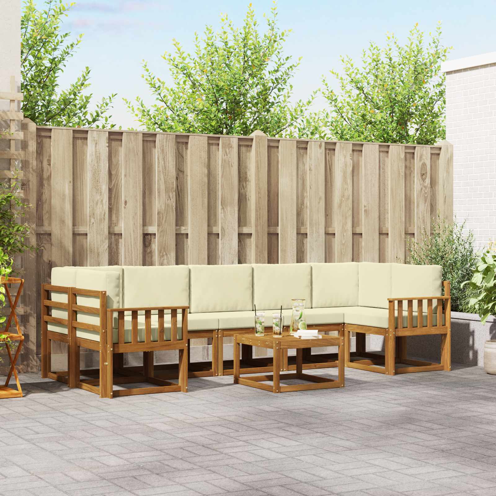 Outdoor-Sofagarnitur 8 stk. Natur und Creme