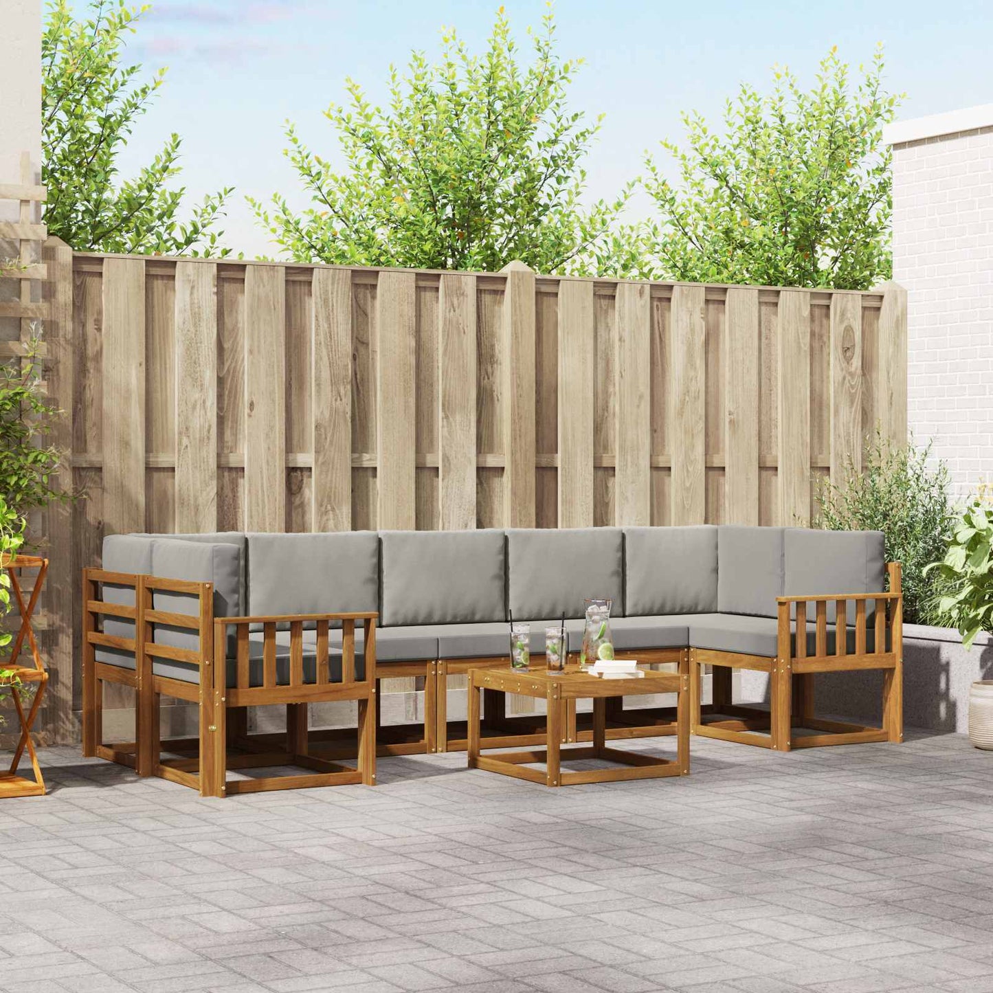 Outdoor-Sofagarnitur mit Kissen 8 pcs Natürlich und Hellgrau
