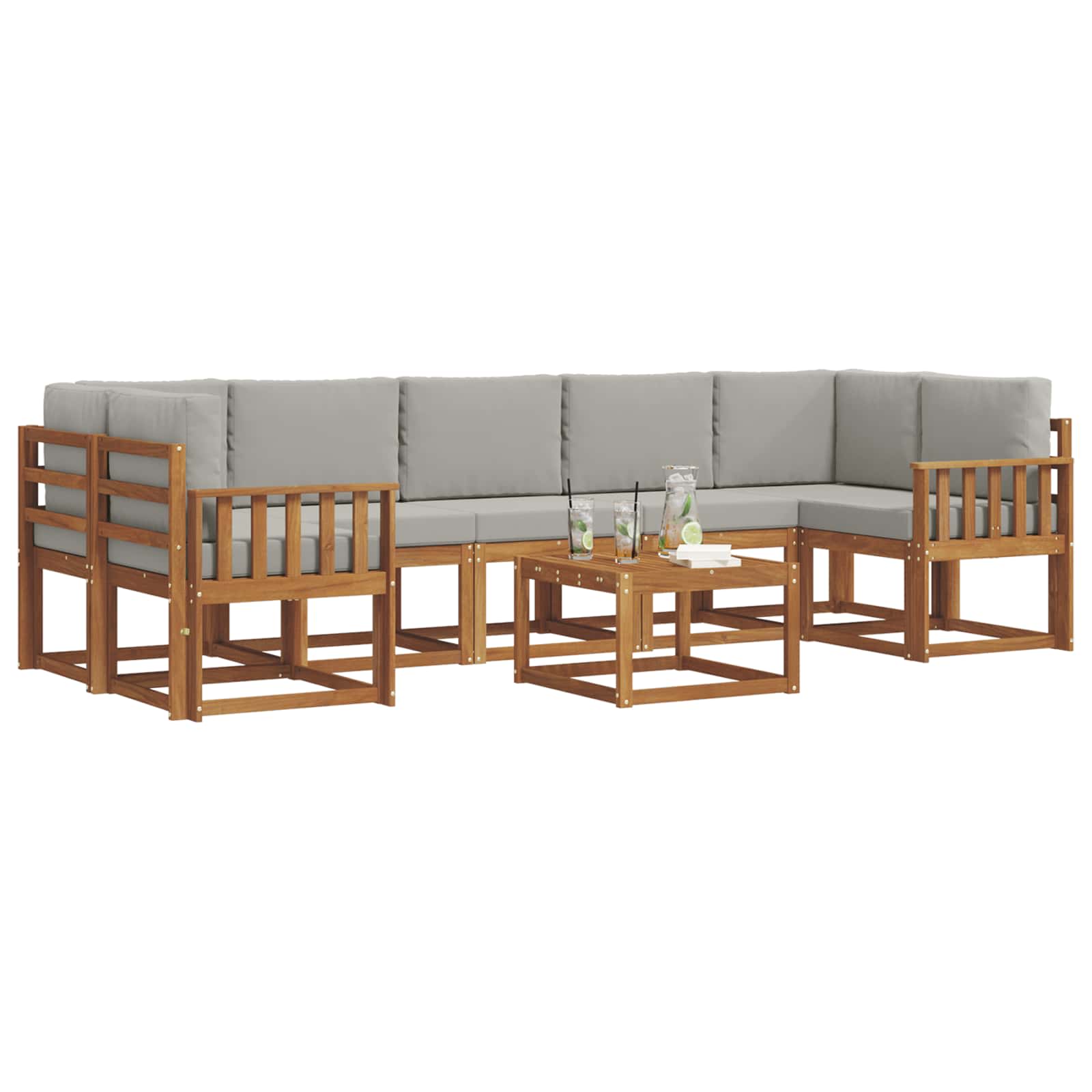 Outdoor-Sofagarnitur mit Kissen 8 pcs Natürlich und Hellgrau