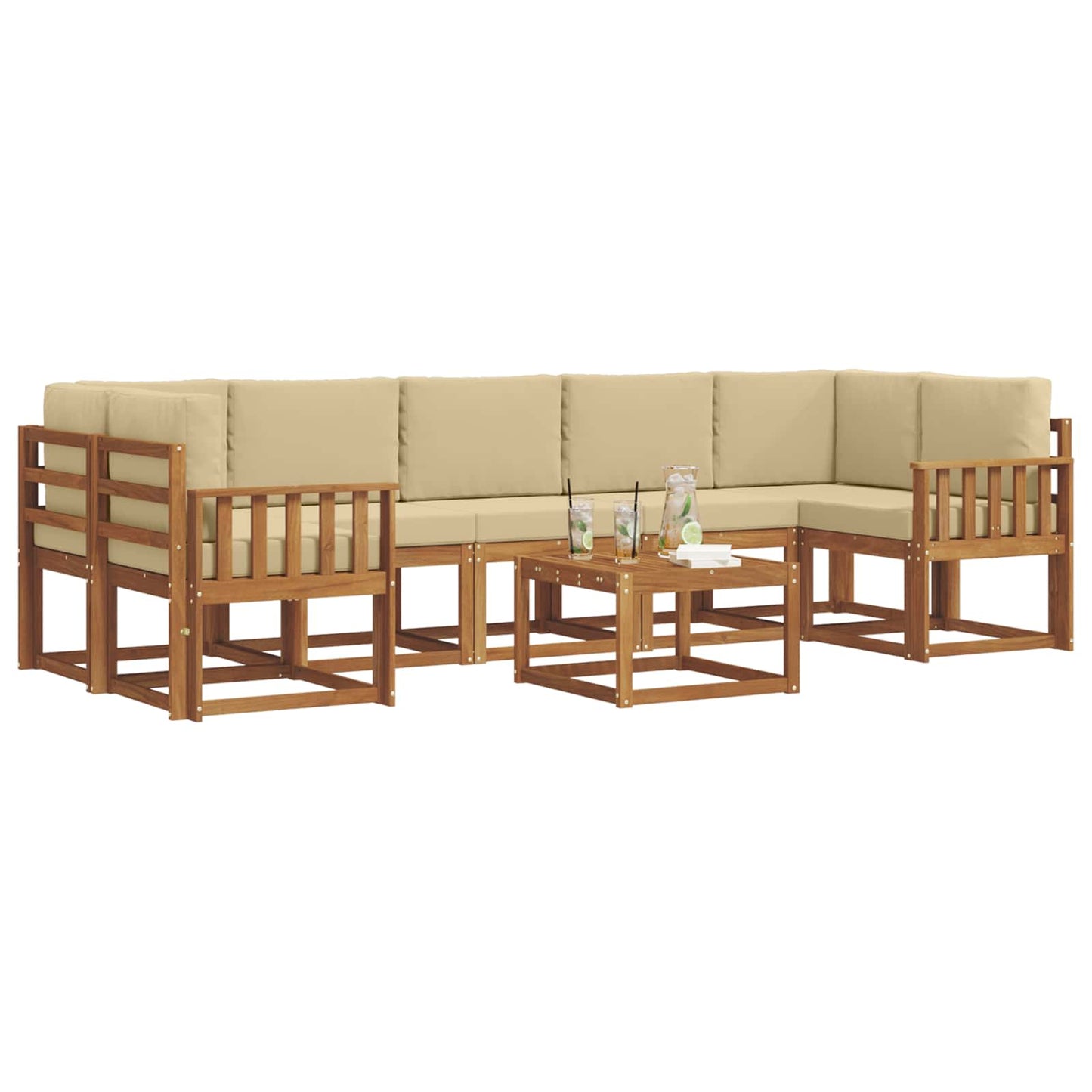 Outdoor-Sofagarnitur mit Kissen 8 pcs Natur und Beige